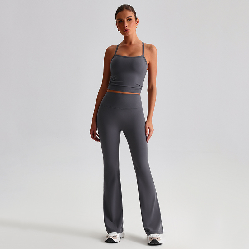 Sportswear yoga set High-waisted yoga flared pants With Beautiful Back Bra SKL-LQ8959