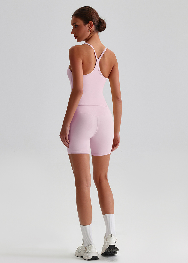 Women's Set  High-waisted Peach-hip Fitness Yoga Shorts With Halter Top SKL-LQ0159