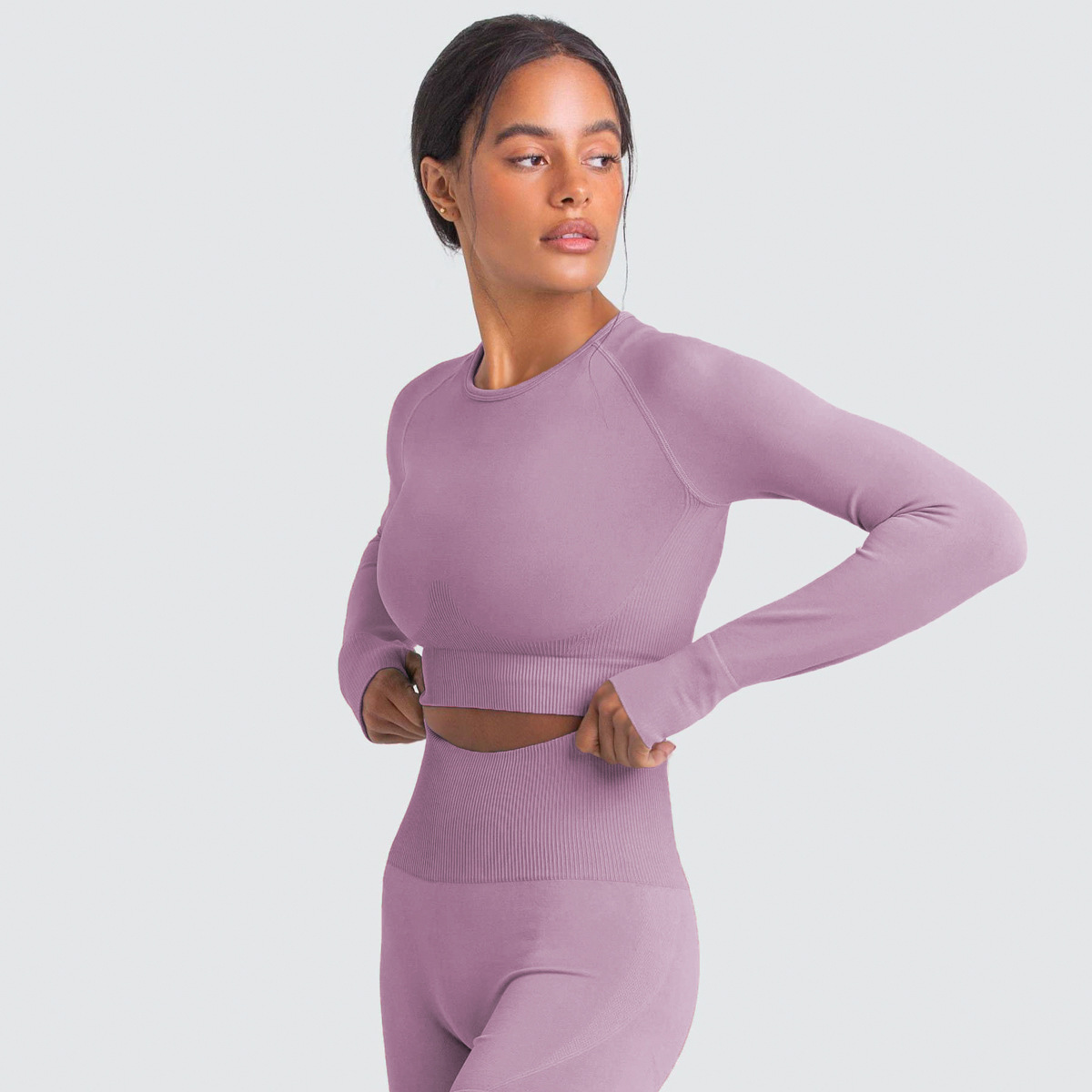 Solid-color Long-sleeved Yoga Clothes for Sports and Fitness 6095