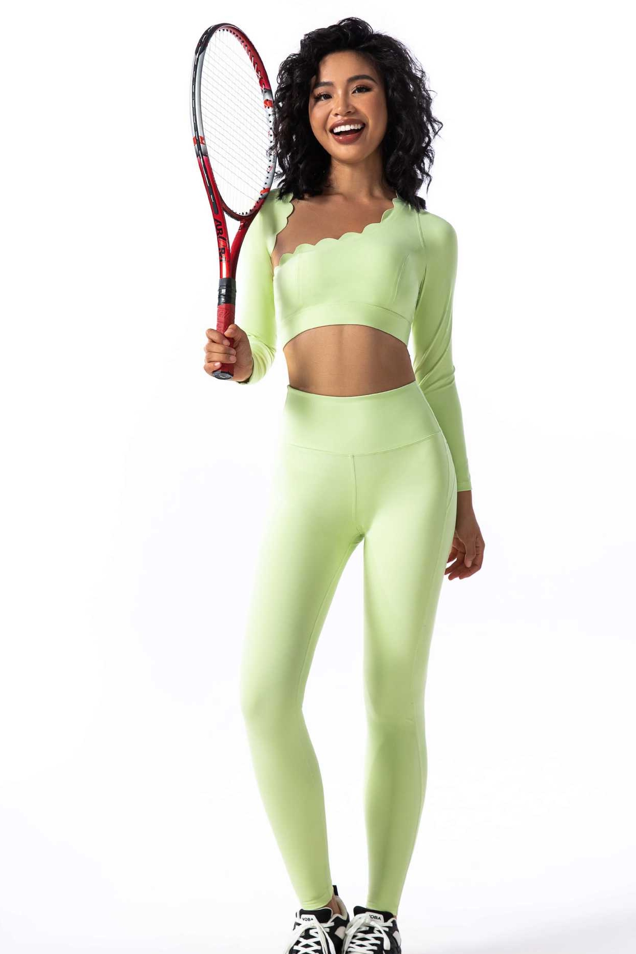 Lace Off-The-Shoulder Top Breathable With Chest Pad Shockproof Long-Sleeved Yoga Pants Set Set SKL-FNK8809
