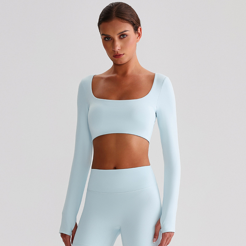 Fitness Long-sleeved Sports Bras With Chest Pads And Square Collars SKL-LQ8026