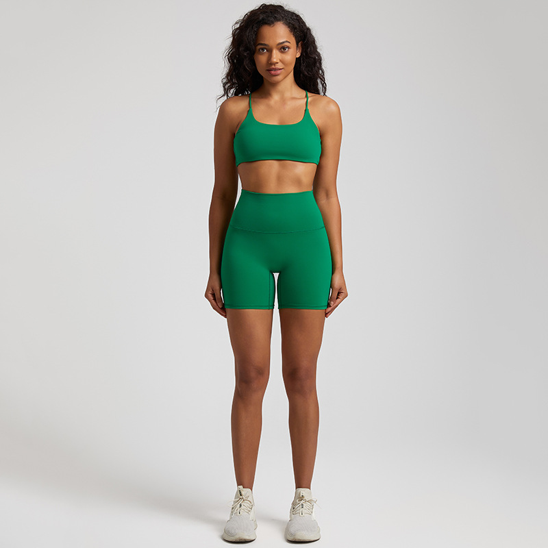 Cross Back Bra Breathable Compression Shorts Yoga Wear Set SKL-LQ7359