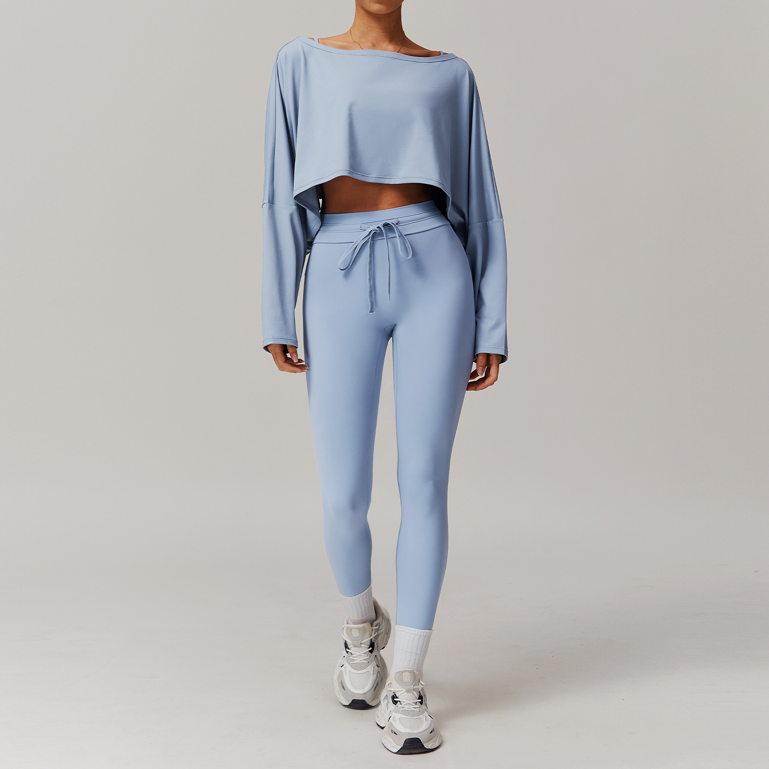 Off the shoulder Long-sleeve Yoga Set 5034