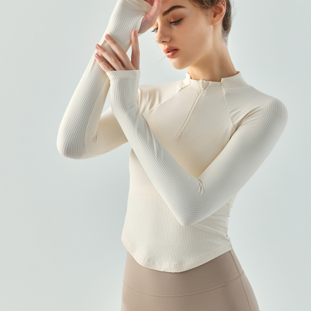 Stand Collar Half-Zip Slim Fit Yoga Long-Sleeve Top DSL639