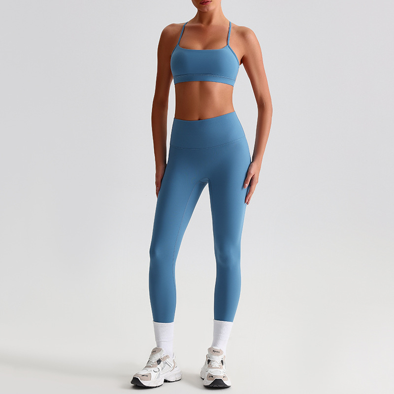 Fitness Sports Leggings And Crossed Beautiful Bra With Pads Set SKL-LQ8639