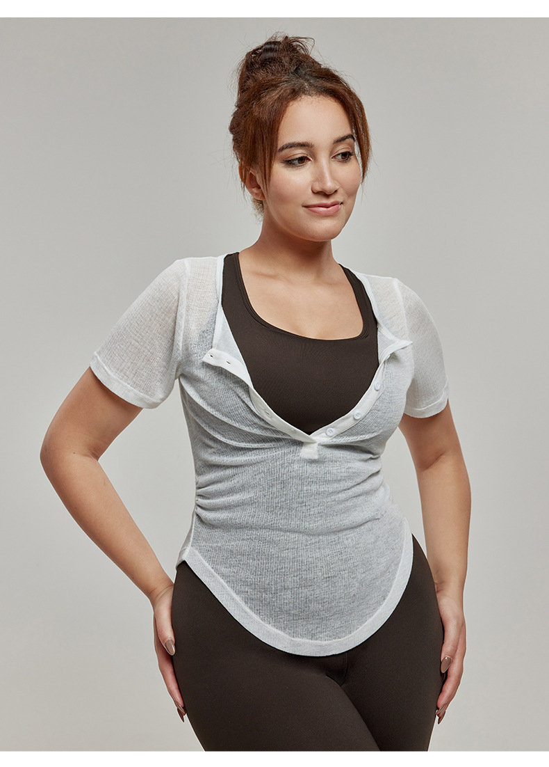 Plus-Size Waist-Cinching Short-Sleeve Yoga Cover-Up DWA215019