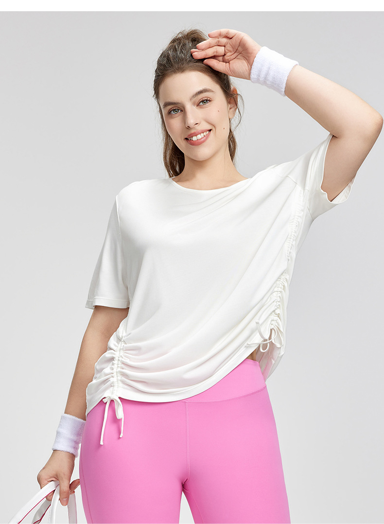 Adjustable Drawstring Slimming Plus-Size Short-Sleeve Top DWY215435