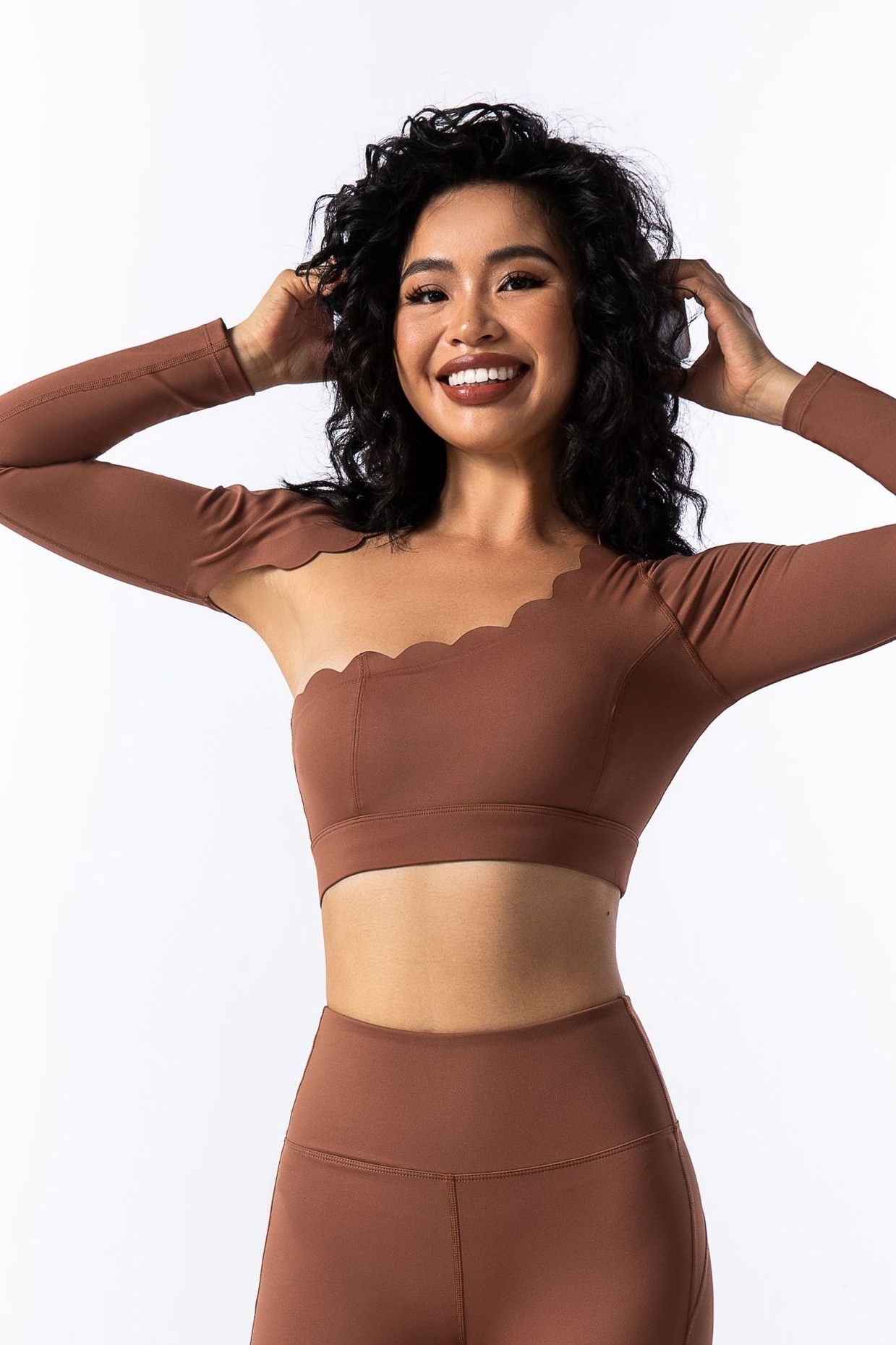 Lace Off-The-Shoulder Top Breathable With Chest Pad Shockproof Long-Sleeved Yoga Pants Set Set SKL-FNK8809