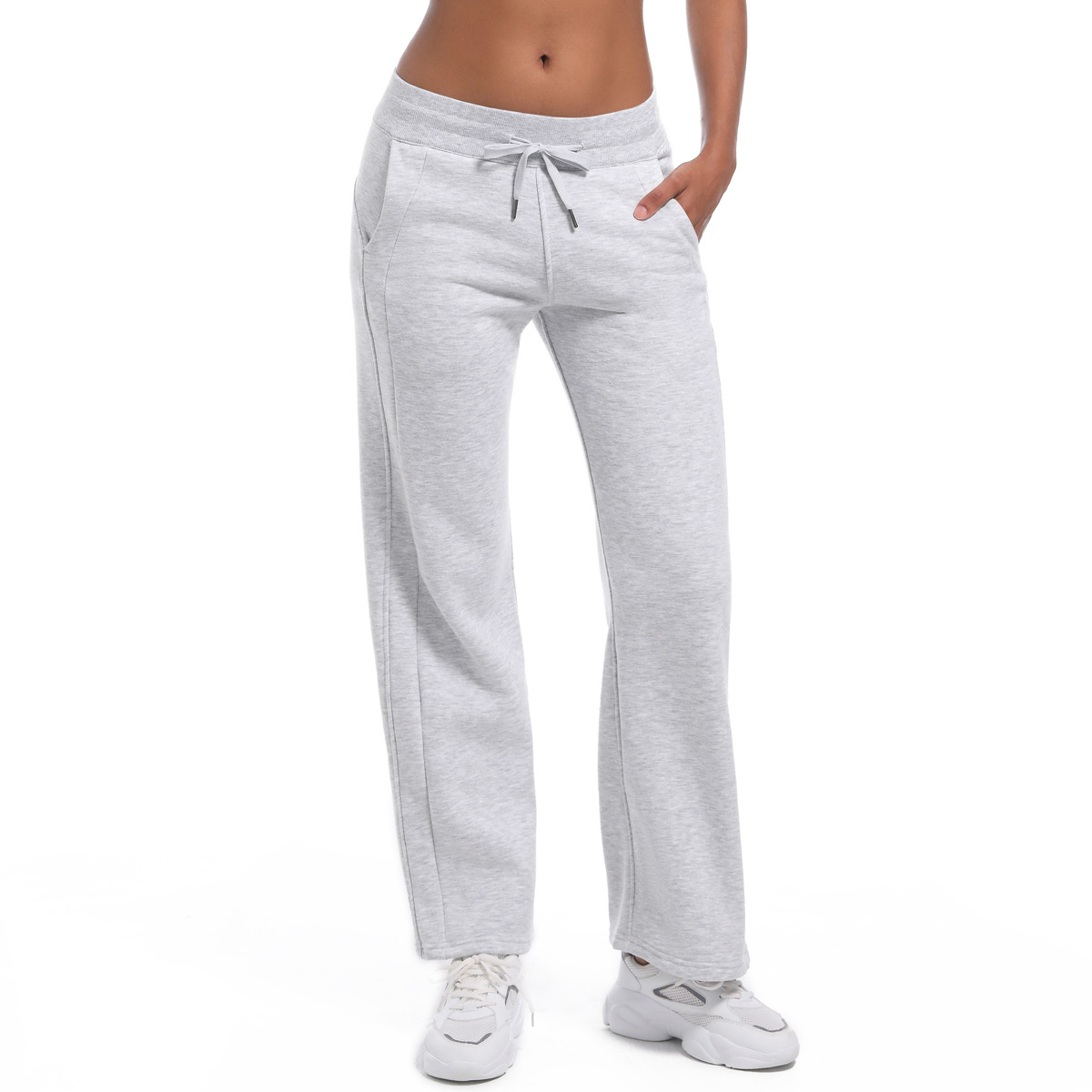 Drawstring Sports Bootcut Pants Fleece-Lined Warm Sweatpants 7086