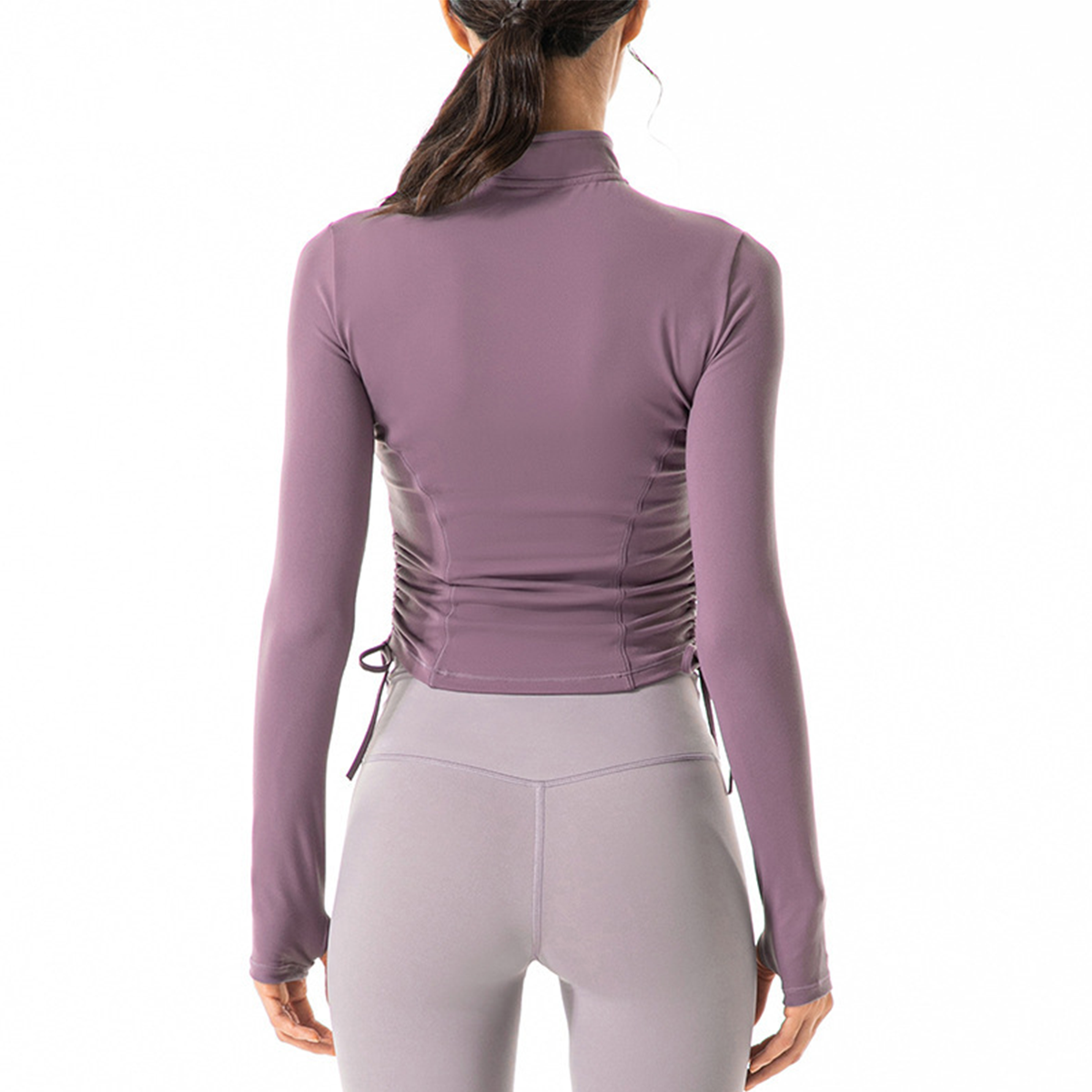 Stand Collar Zip-Up Yoga Jacket with Drawstring Waist Cinching DS158
