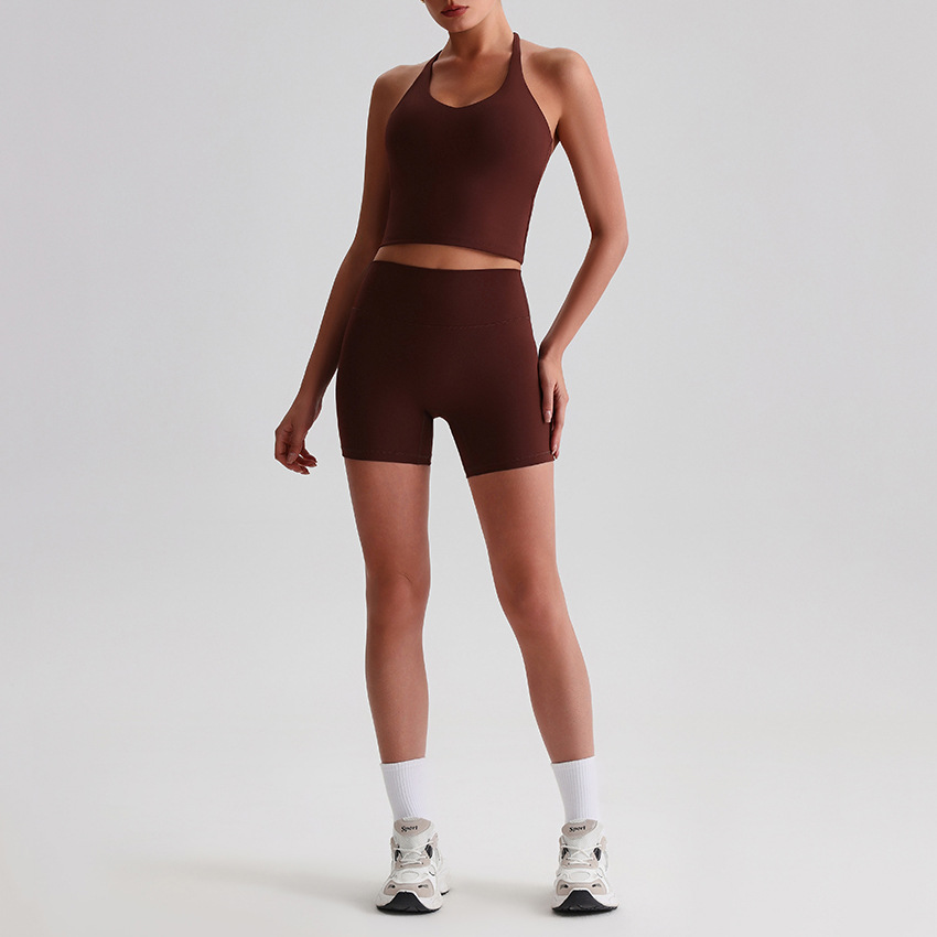  Solid-color Nude Tight Shorts Set With Beautiful Back Bra SKL-LQ0328