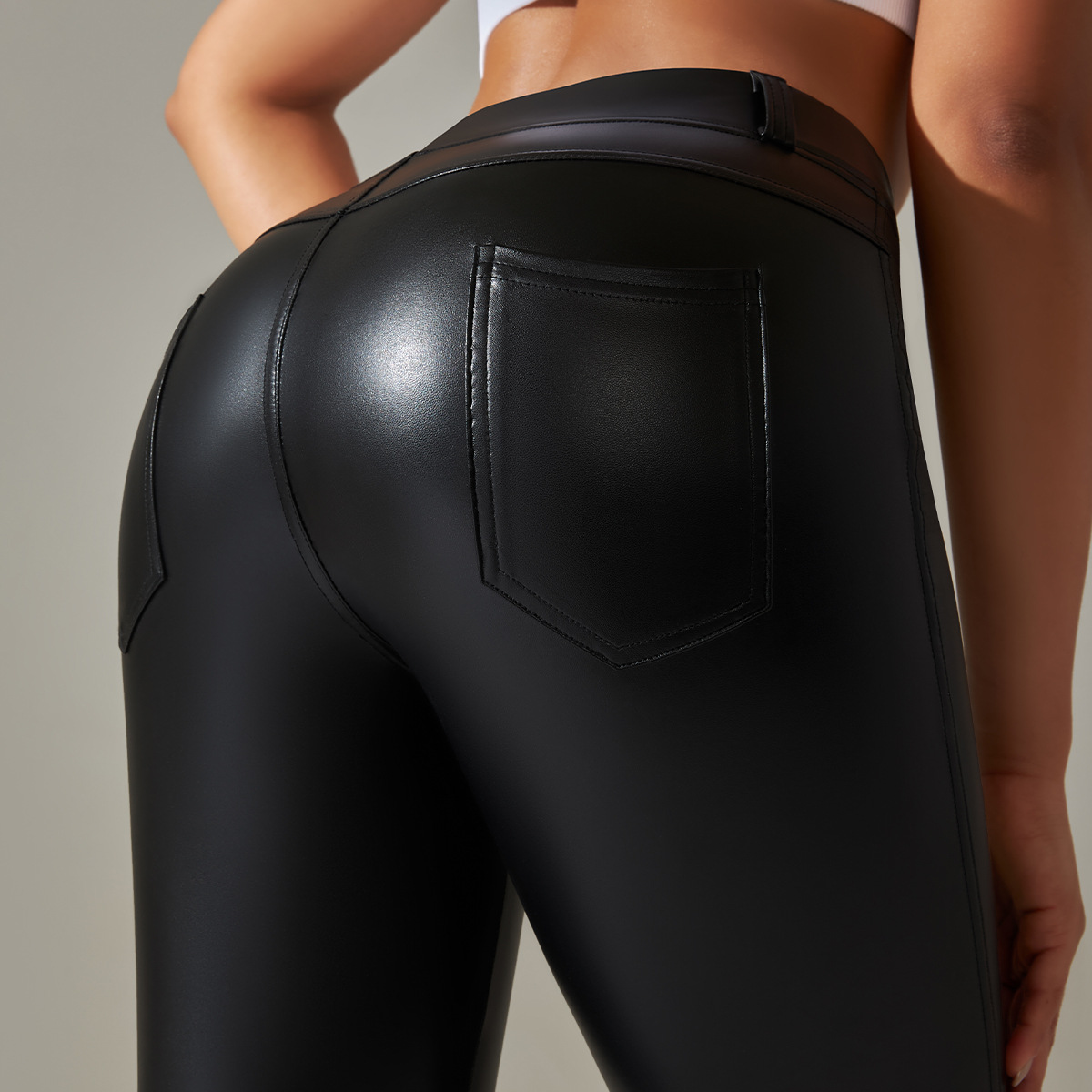 PU Leather Pants Plus Size Abdominal-holding Tight Pants 6617