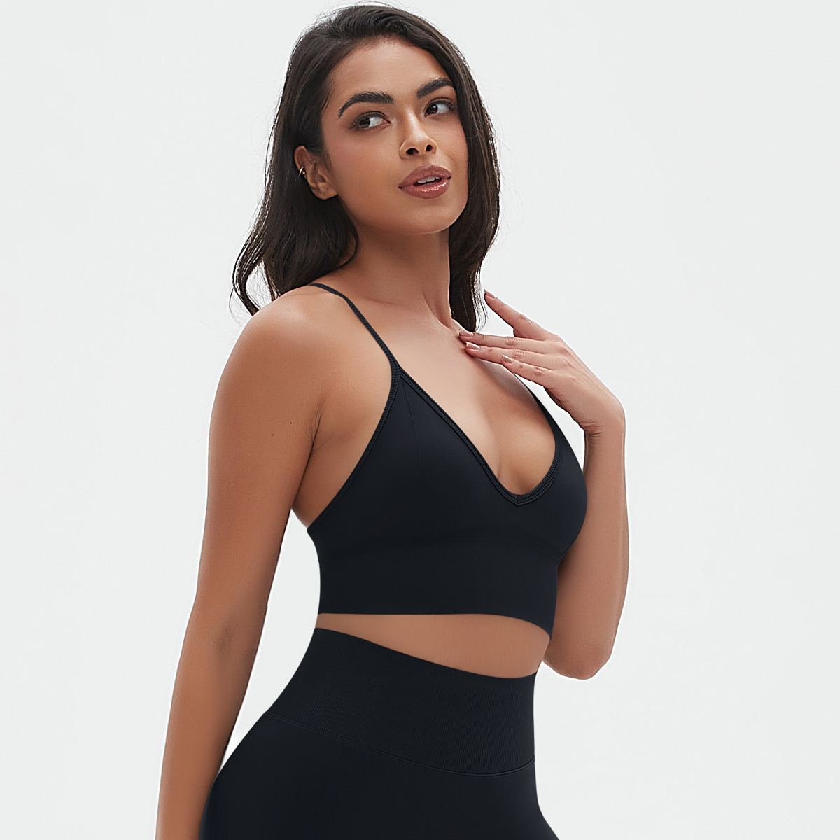 Solid Color V-neck Halter Bra Sports Top 6666
