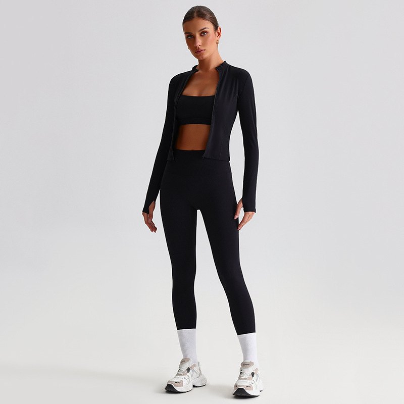 Long Pants And Coat Tight Yoga Suit Set High-waisted Quick-drying Running And Fitness SKL-LQ8656