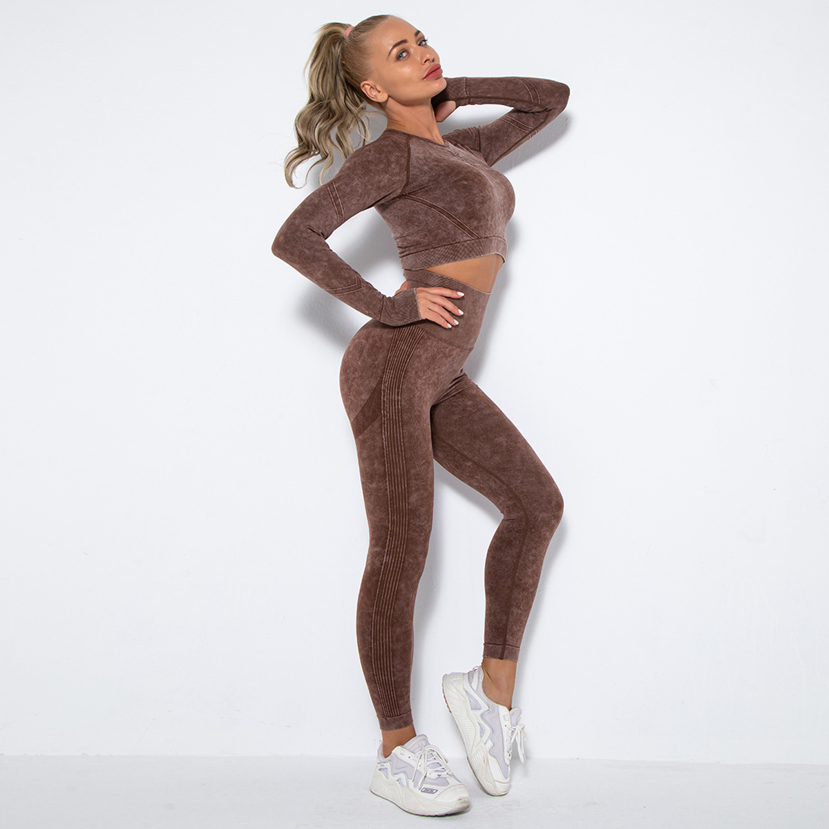  Long-Sleeve Tight Tie-Dye Yoga Wear Set 6500