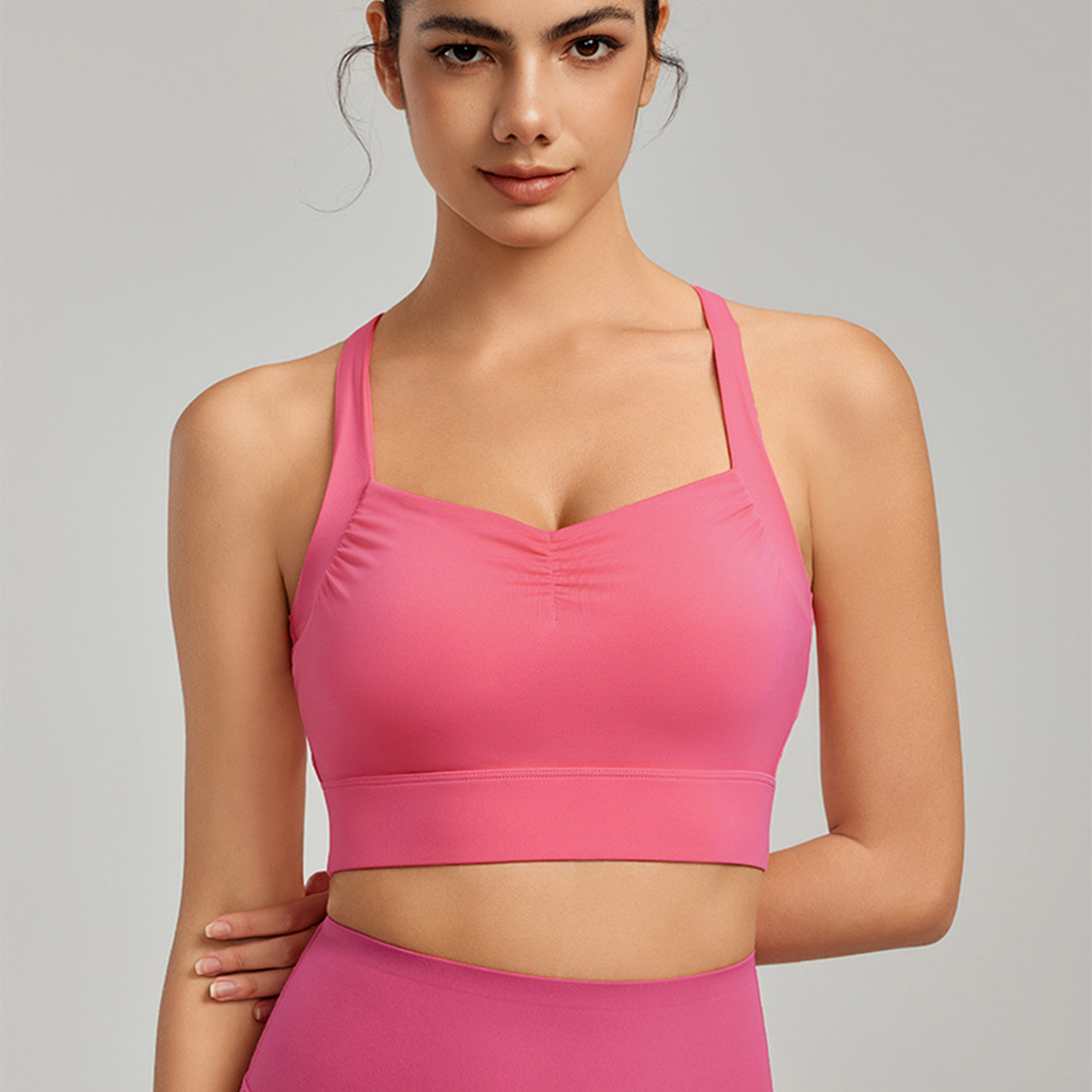 Front-Pleated Back-Cross Yoga Sports Bra DWB115019