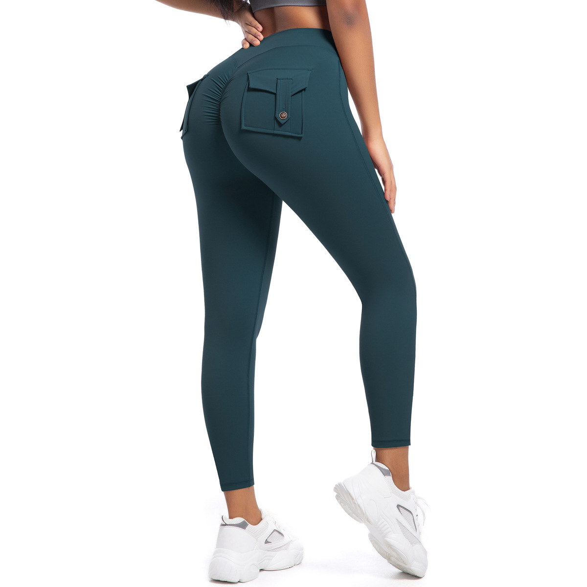 Workwear Pocket High-waisted Hip-lifting Tight Yoga Pants 6678