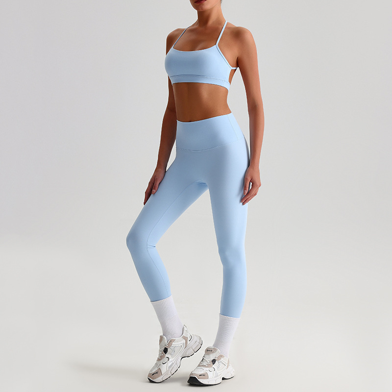 Fitness Sports Leggings And Crossed Beautiful Bra With Pads Set SKL-LQ8639