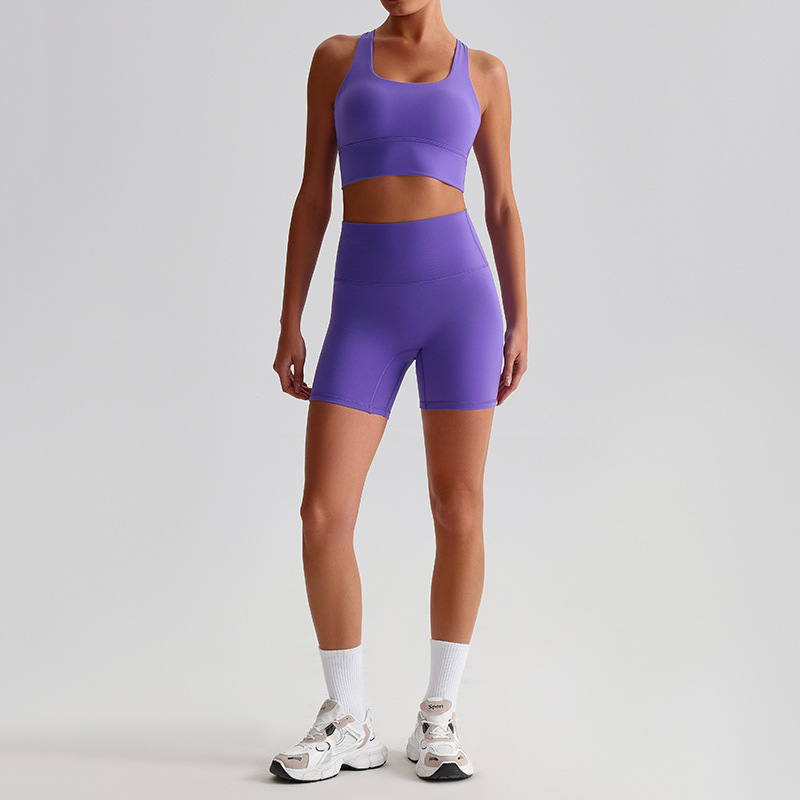 Tight Sports Suit Nude Shorts And Yoga Bra With Pads Set SKL-LQ0197