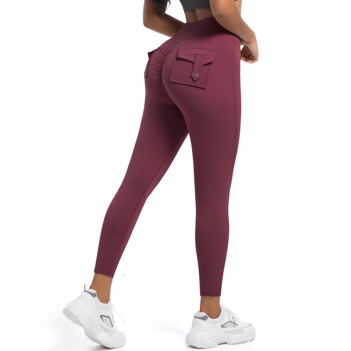 Workwear Pocket High-waisted Hip-lifting Tight Yoga Pants 6678