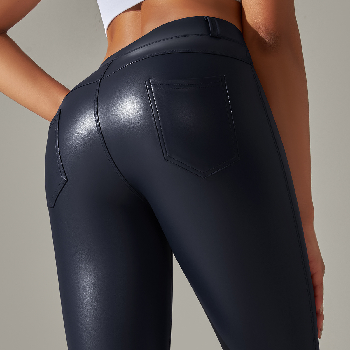 PU Leather Pants Plus Size Abdominal-holding Tight Pants 6617