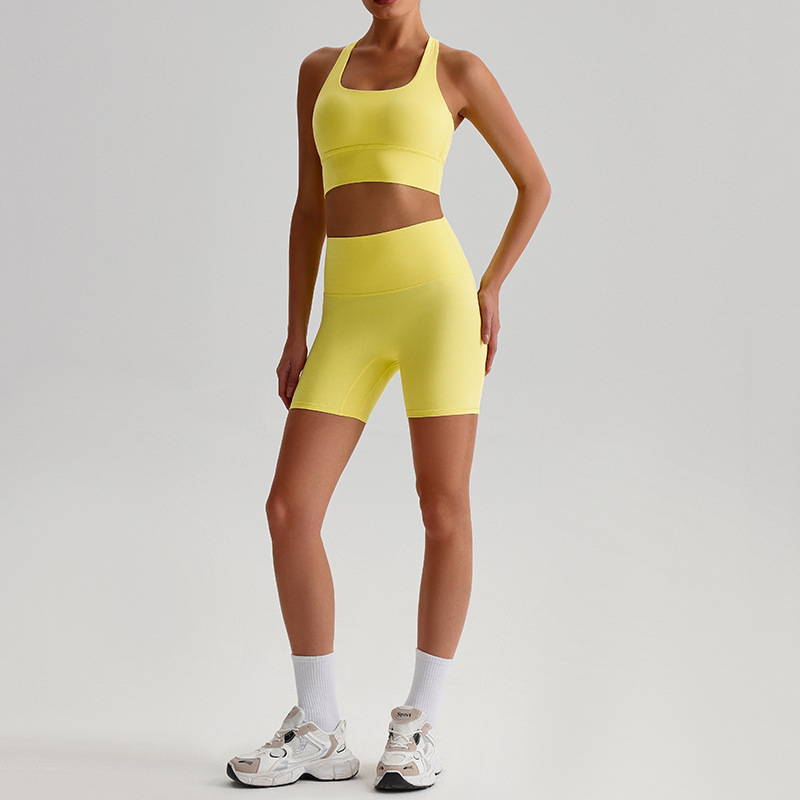 Tight Sports Suit Nude Shorts And Yoga Bra With Pads Set SKL-LQ0197