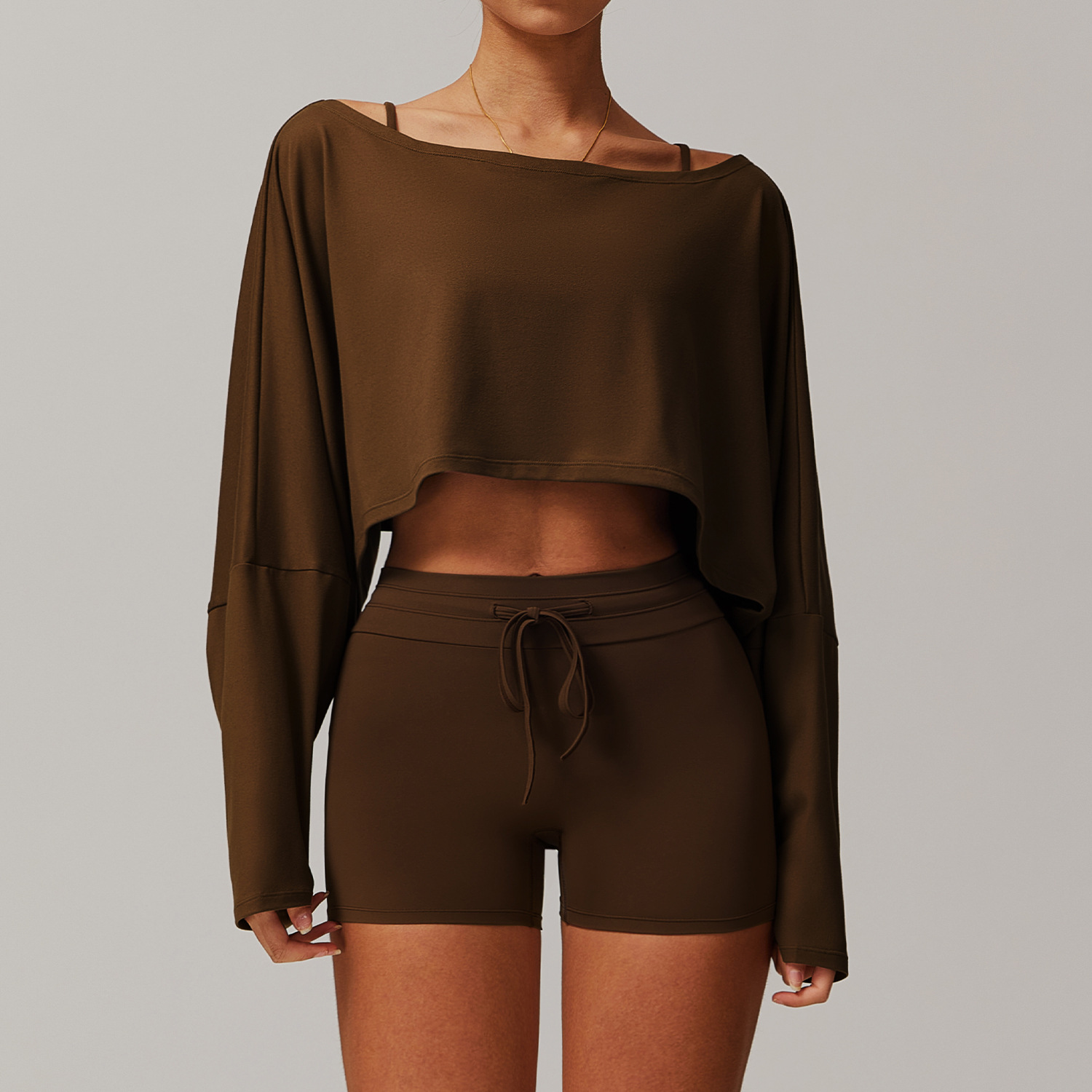 Off the shoulder Long-sleeve Yoga Set 5034