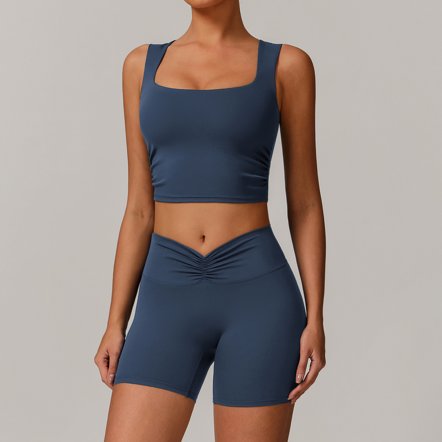 Soft Fabric Twist Pleats Flare Yoga Vest Sets 9141