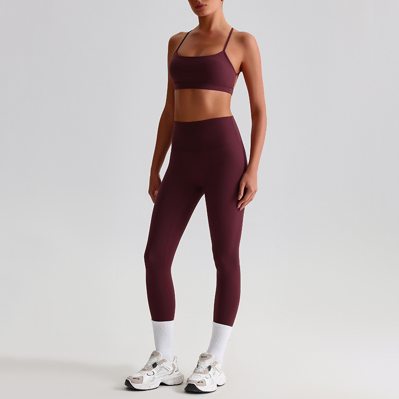 Fitness Sports Leggings And Crossed Beautiful Bra With Pads Set SKL-LQ8639