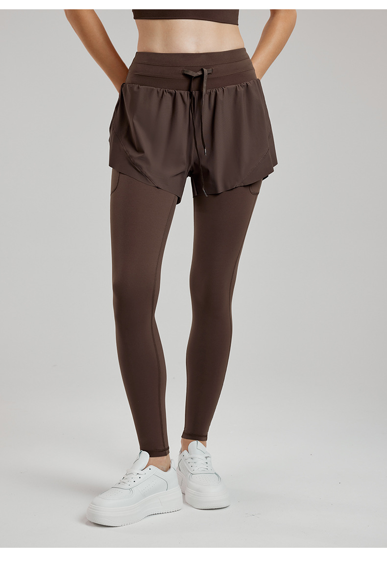 Fake Two-Piece Wide Waistband Drawstring Yoga Pants DWUS124111