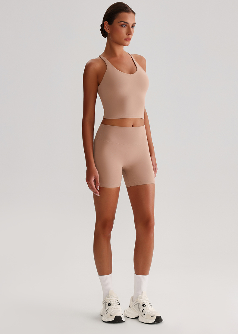  Solid-color Nude Tight Shorts Set With Beautiful Back Bra SKL-LQ0328