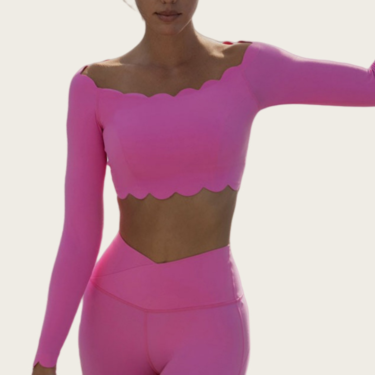  Lace Long-Sleeved Crop Top with Built-in Bra for Women SKL-FNK8808