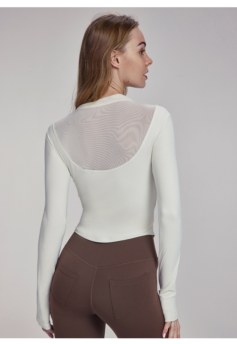 Asymmetric Mesh Panel Yoga Long-Sleeve Top DWLS124060