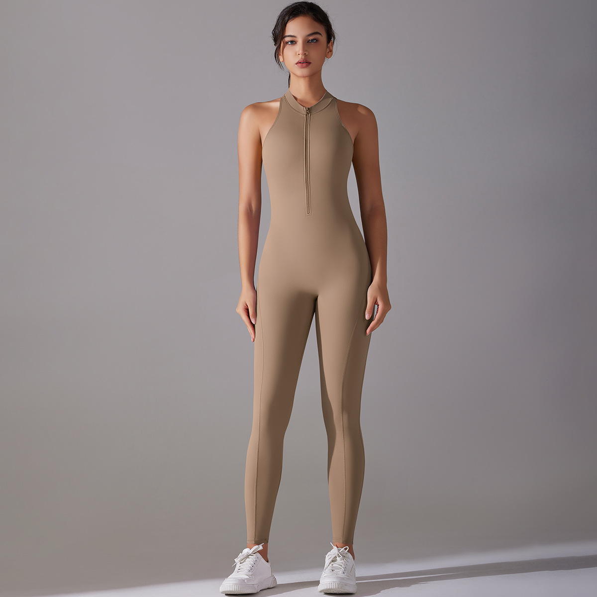 Naked-feeling Zip-up One-piece Yoga Suit 6661