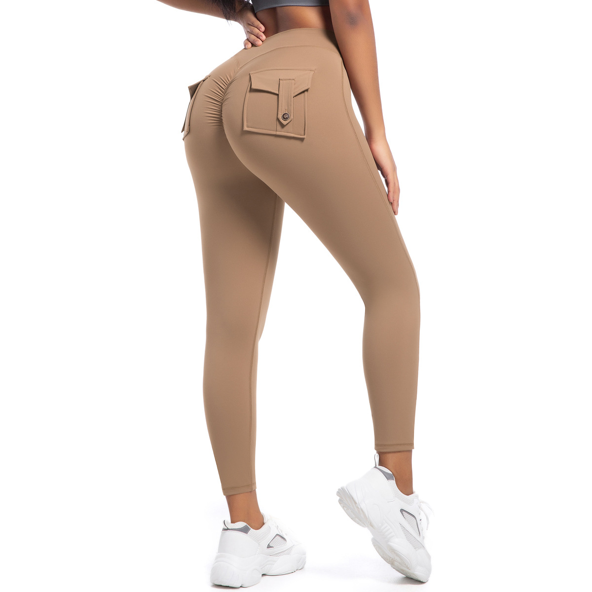 Workwear Pocket High-waisted Hip-lifting Tight Yoga Pants 6678
