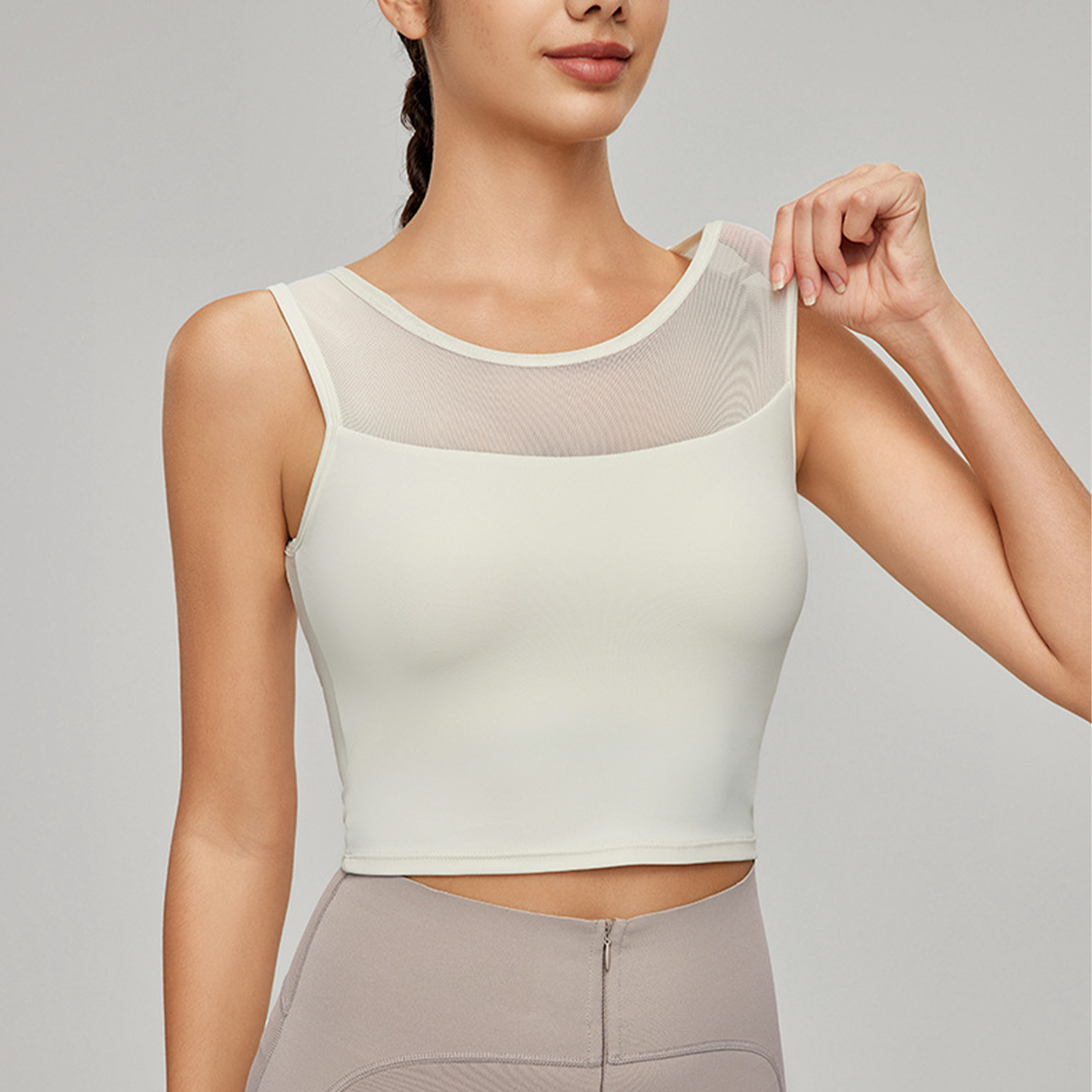 Mesh-Paneled Backless Yoga Tank Top DWB115122