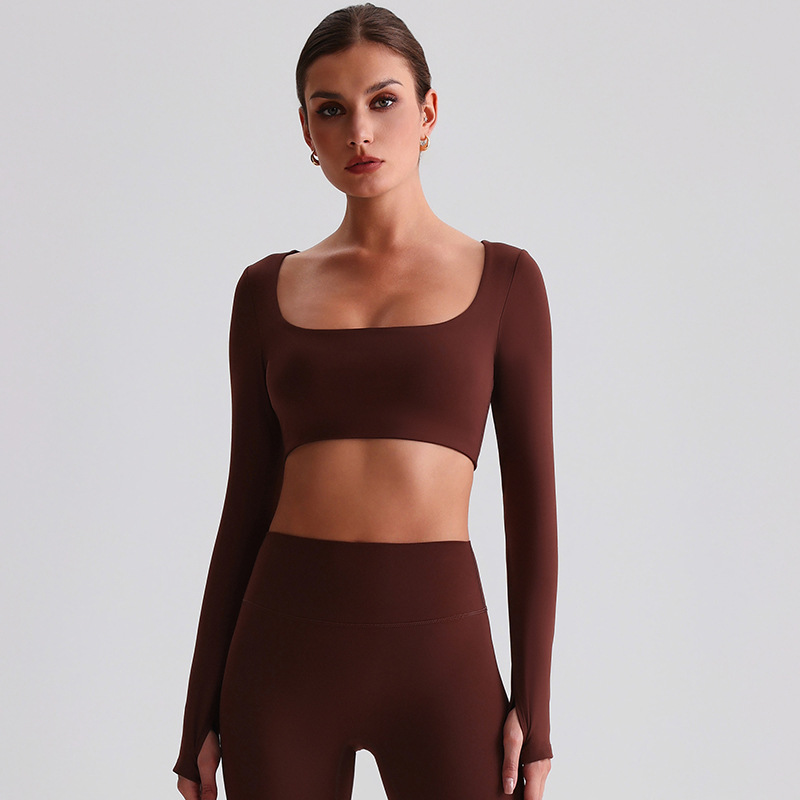 Fitness Long-sleeved Sports Bras With Chest Pads And Square Collars SKL-LQ8026