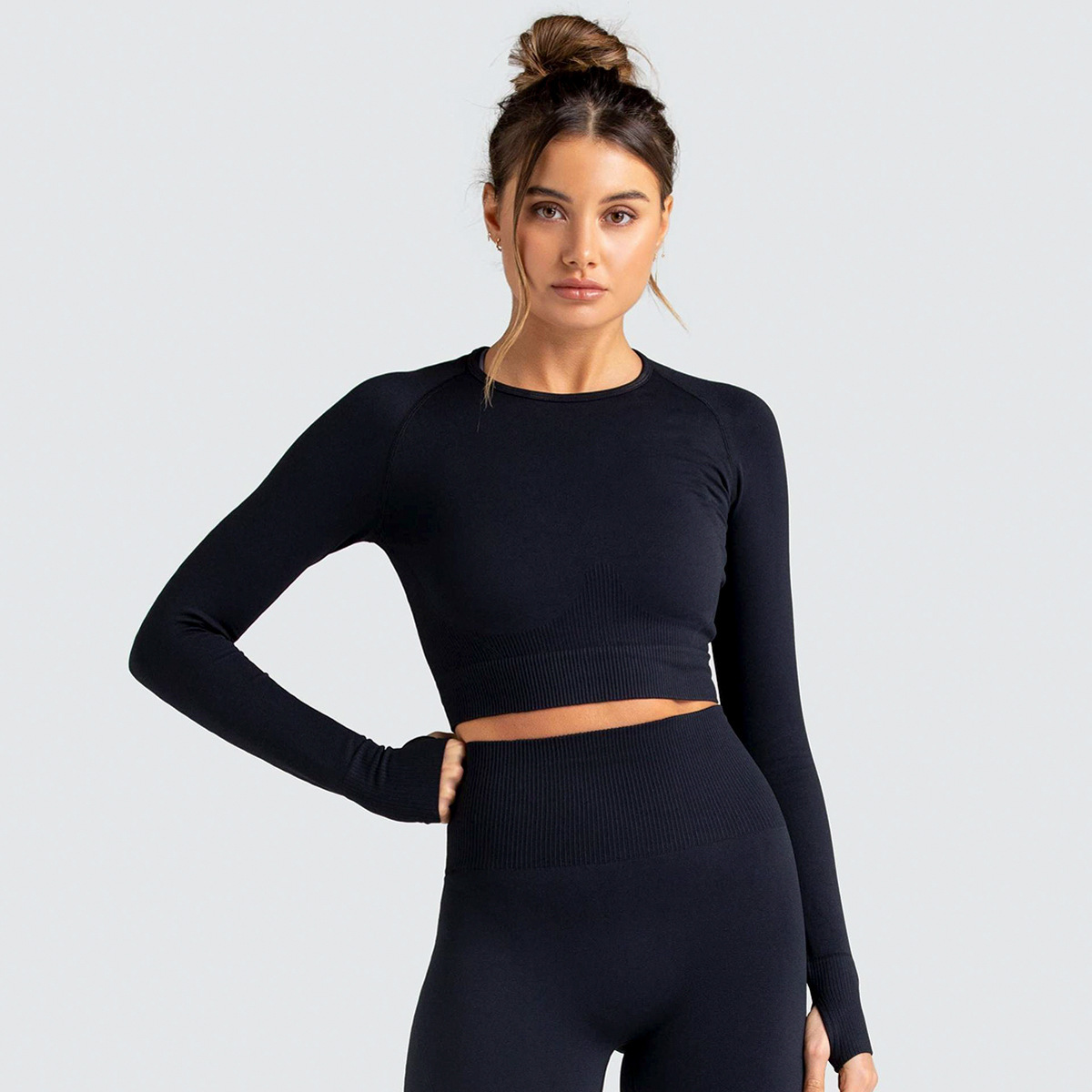 Solid-color Long-sleeved Yoga Clothes for Sports and Fitness 6095