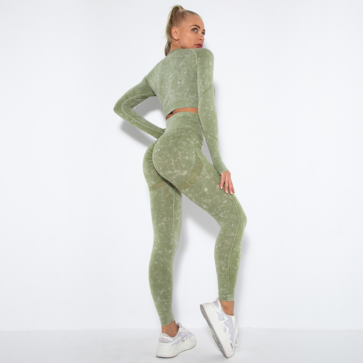  Long-Sleeve Tight Tie-Dye Yoga Wear Set 6500