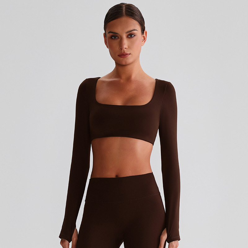 Fitness Long-sleeved Sports Bras With Chest Pads And Square Collars SKL-LQ8026