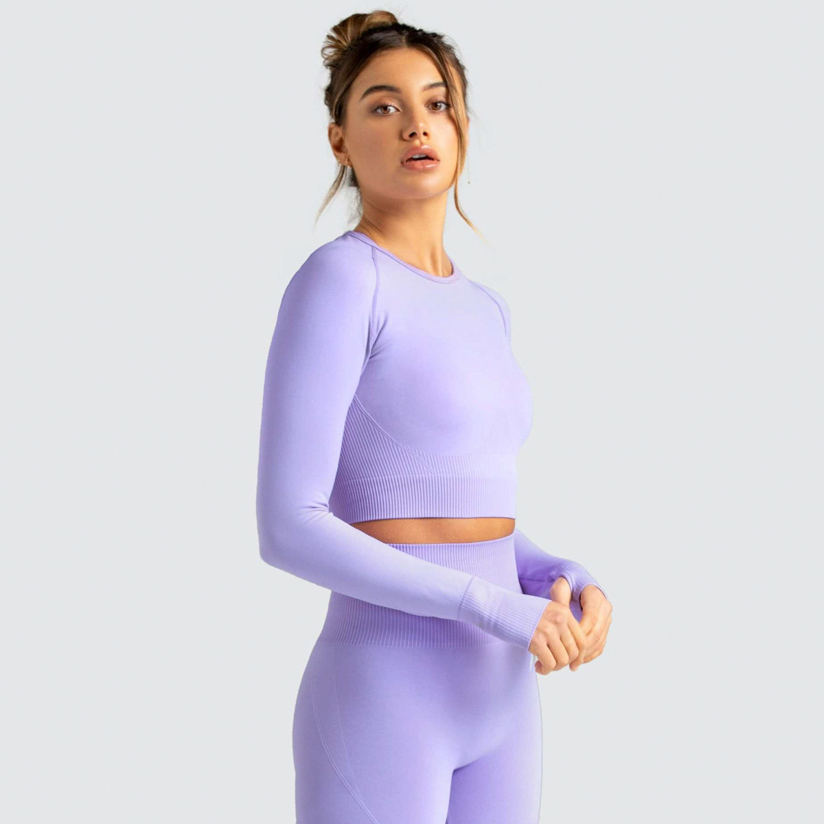 Solid-color Long-sleeved Yoga Clothes for Sports and Fitness 6095