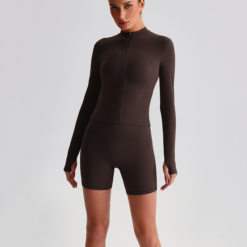  Zipper Yoga Jacket Tight Yoga Sports Cycling Pants Set SKL-LQ0156