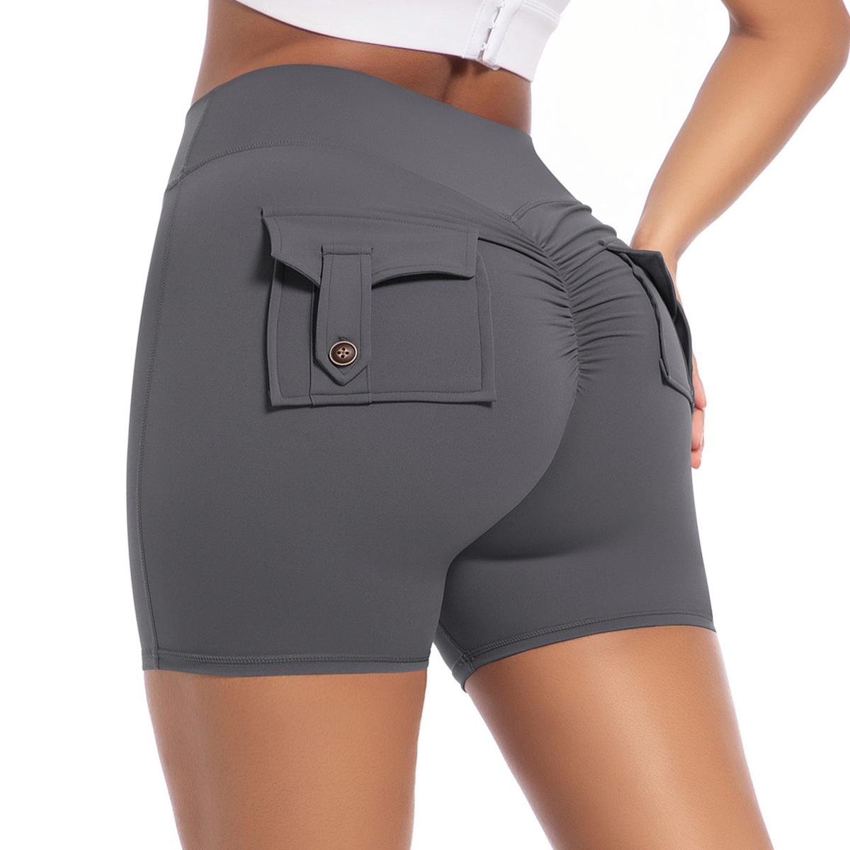 Workwear-style Tight Shorts High-waisted Hip-lifting Yoga Pants  6677