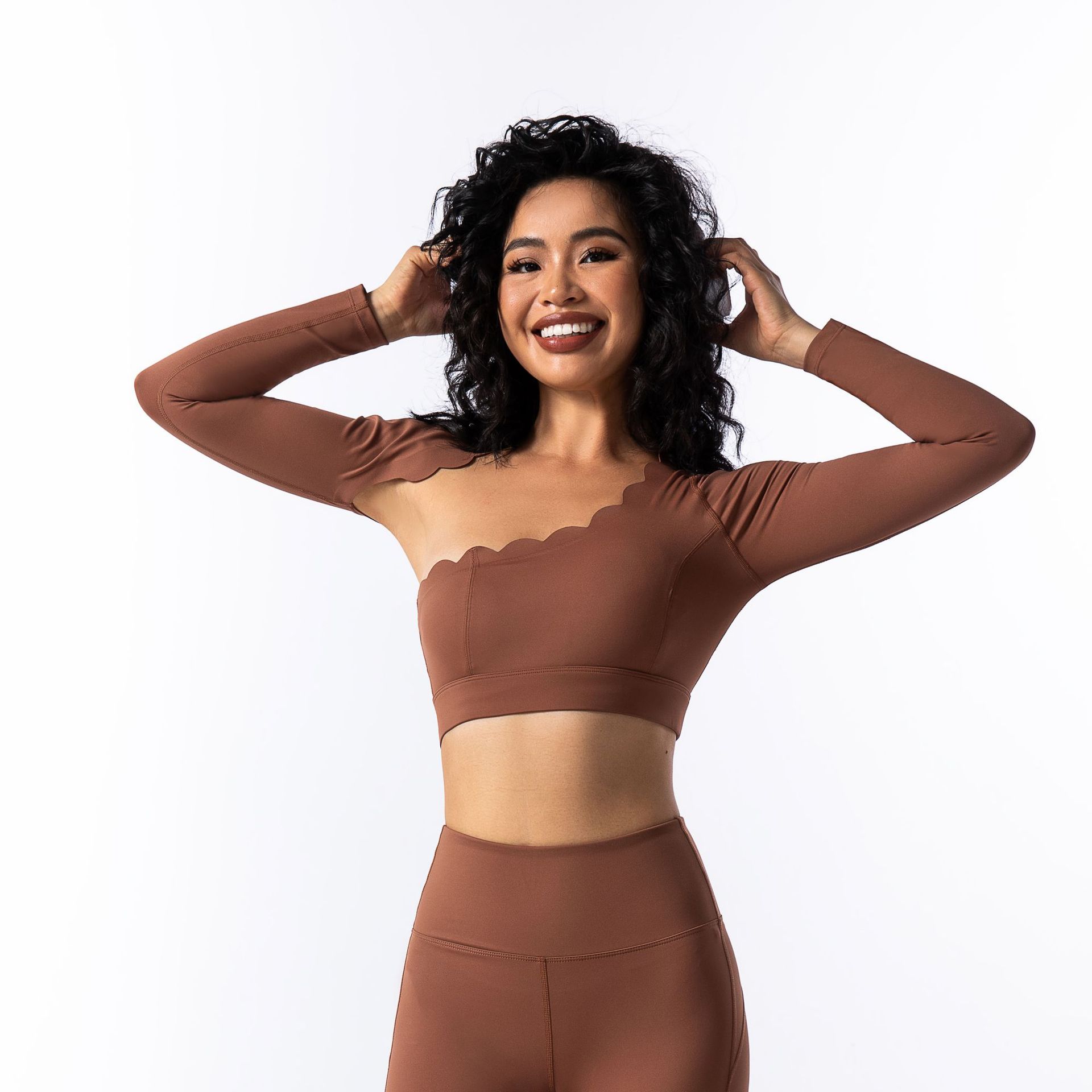  Asymmetric Long-Sleeved Yoga Top for Pilates Training and Fitness SKL-FNK8809