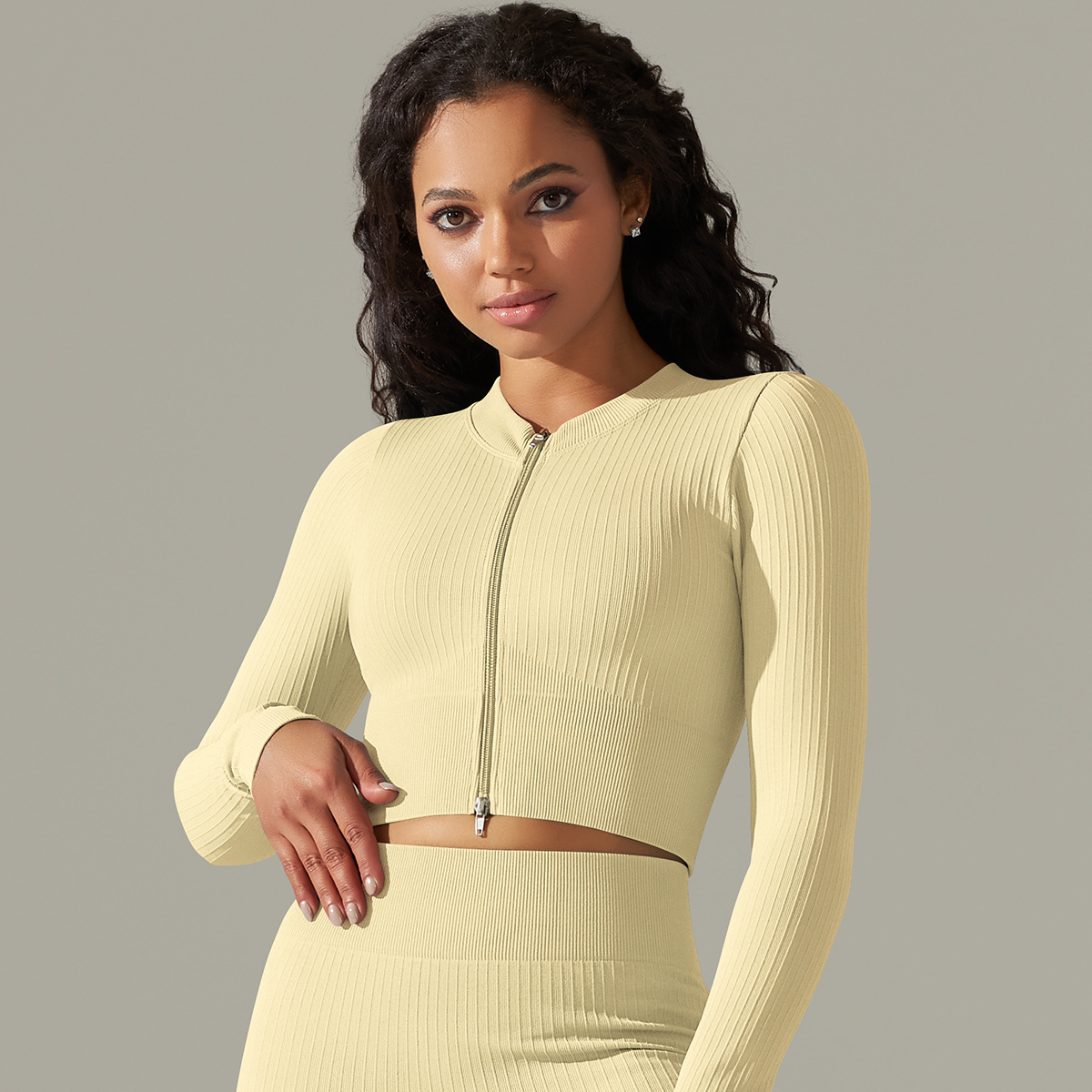 Long-Sleeve Sports Top Zippered Shapewear Fitness Wear 9310long sleeve