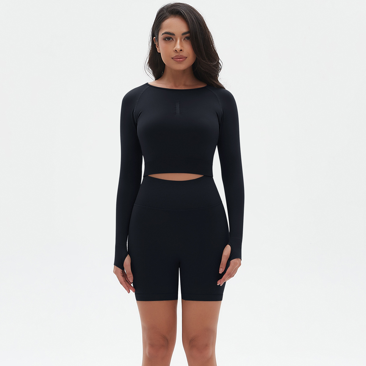  Solid Color Tight Sports Long-Sleeve Fitness Set 6666