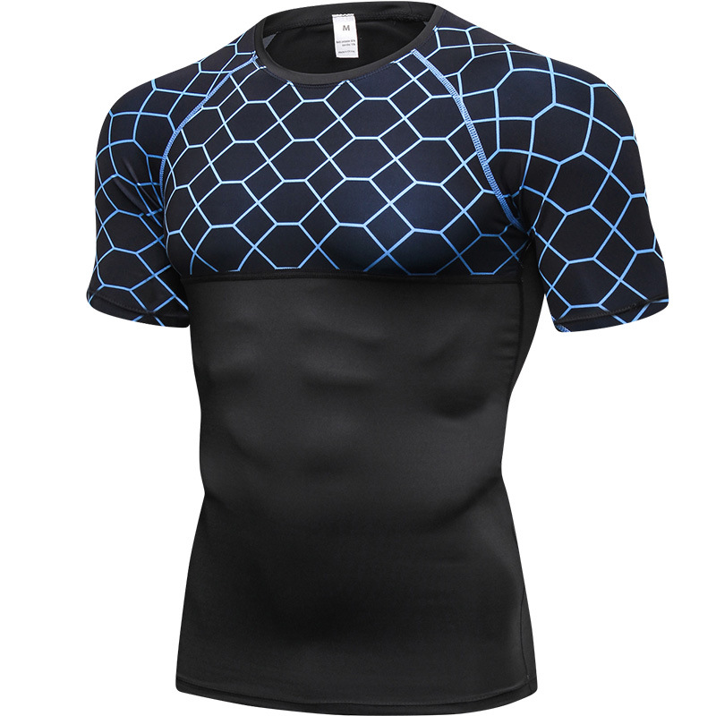 Men's Sweat - Wicking, Quick - Dry & High - Elastic Printed Fitness Short - Sleeve Shirts 4003 