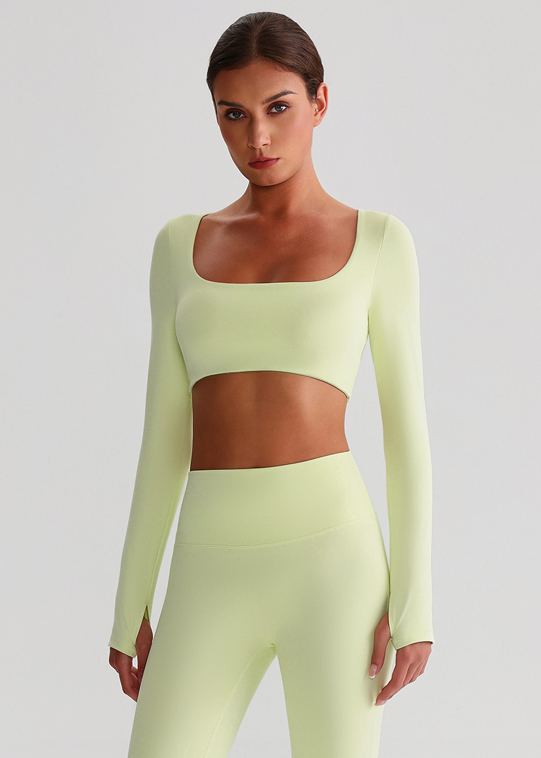 Fitness Long-sleeved Sports Bras With Chest Pads And Square Collars SKL-LQ8026