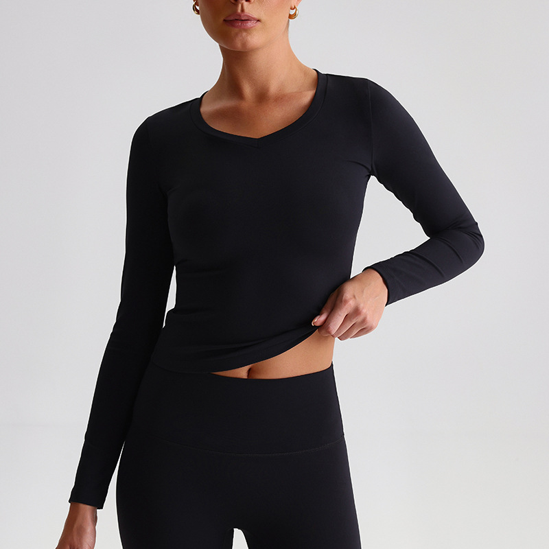 Ribbed Naked High-intensity Fitness Suits Tight Yoga Long Sleeves Top SKL-LQ2130