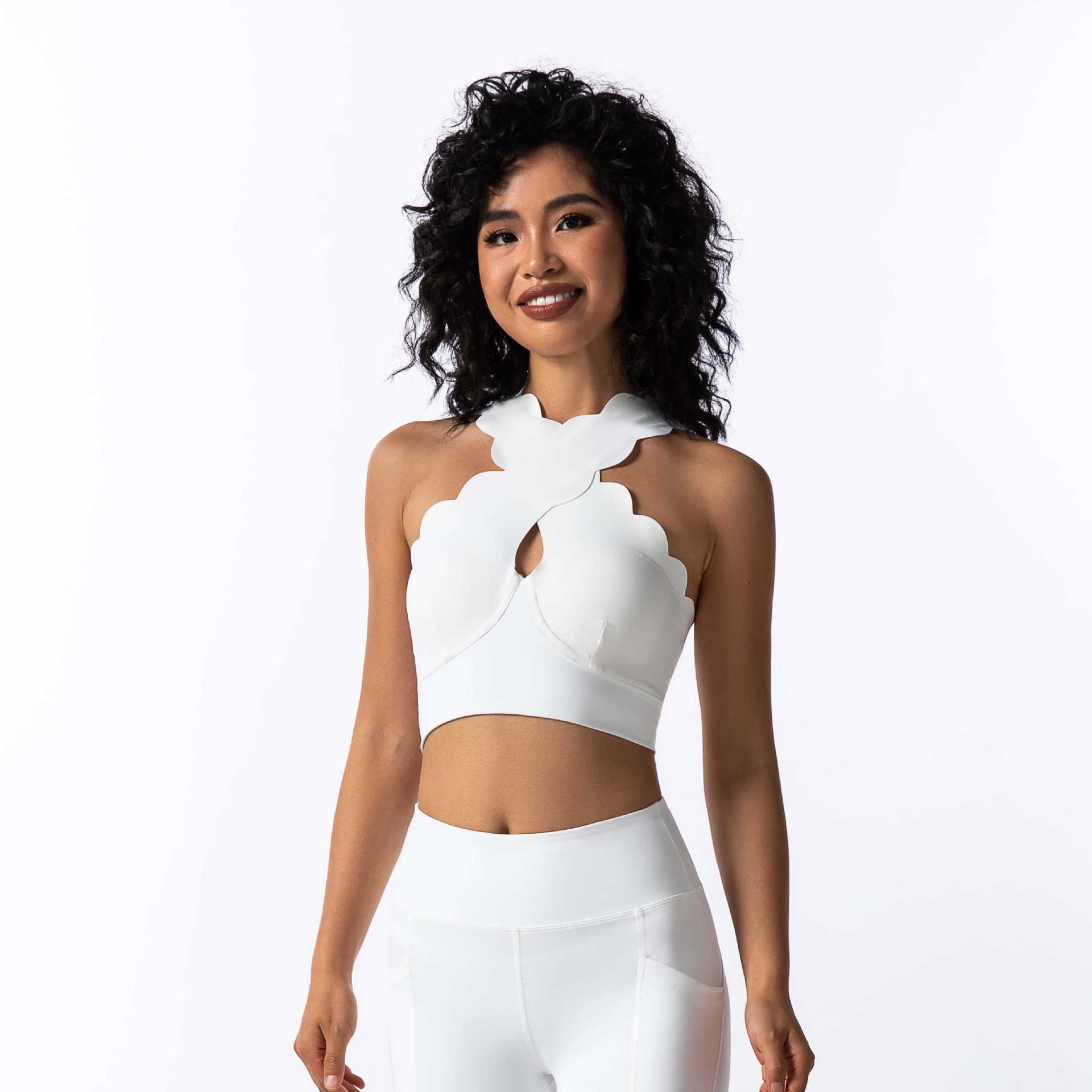  Lace Crossed Short Yoga Tank Top with Open Back and Hollow Out Design SKL-FNK202411